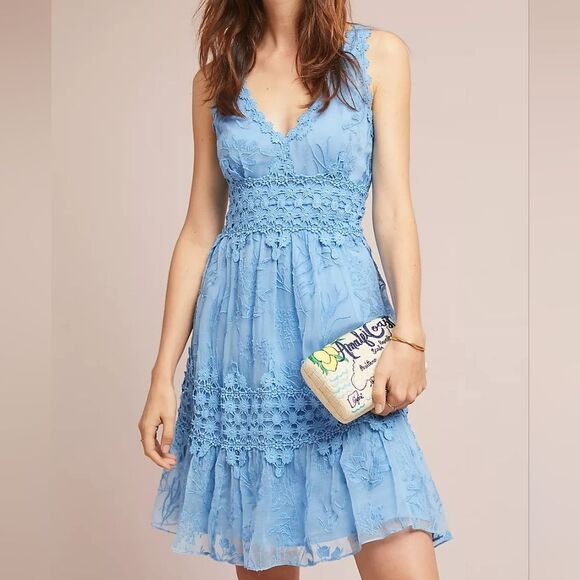 Anthropologie Ranna Gill Veronica Blue Lace Dress Size Small - Picture 1 of 14